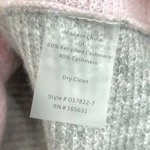 JOHNNY WAS CALME 100% Cashmere Color Block Waffle Sweater NEW Size M Pink Gray